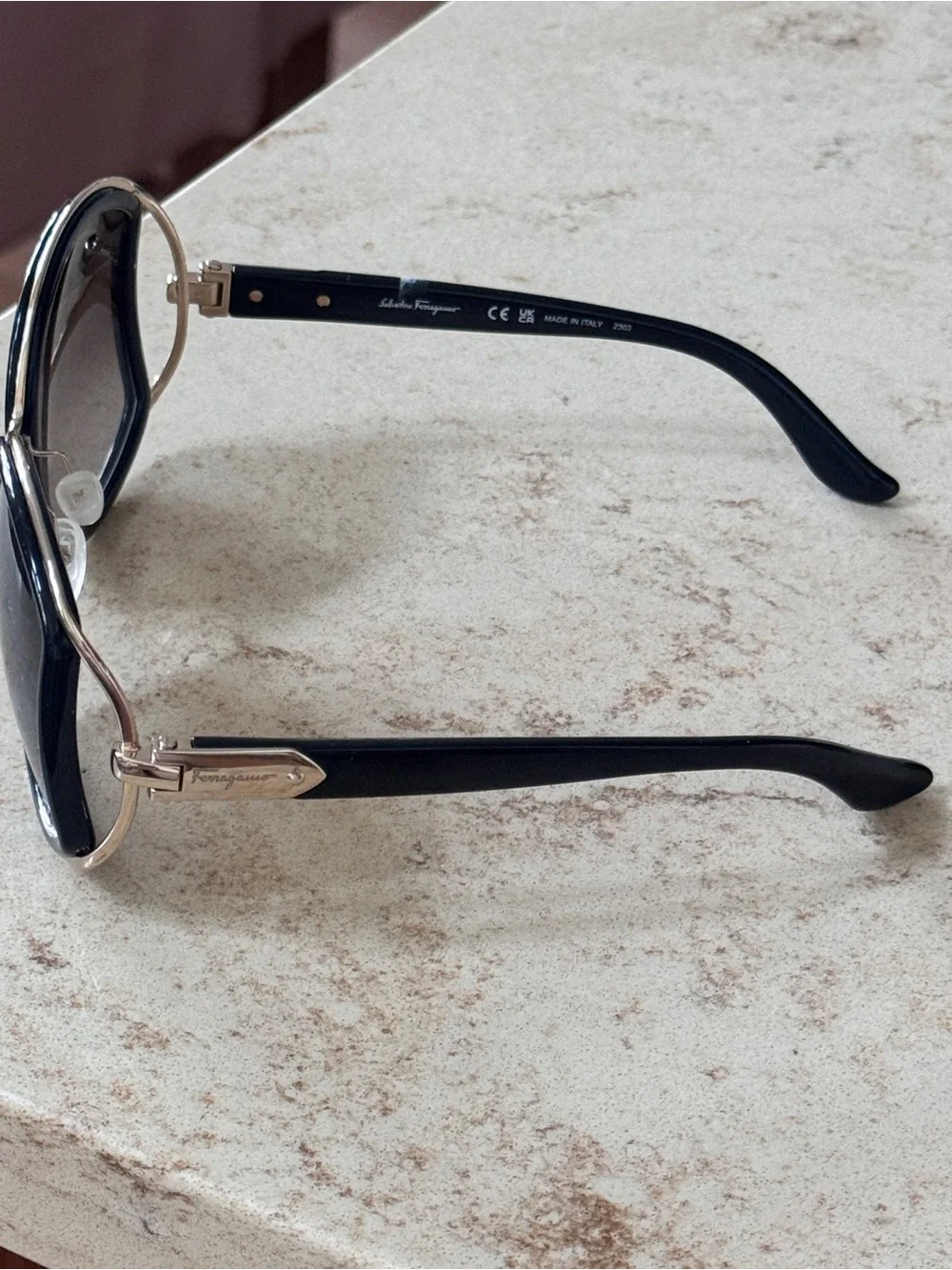 Salvatore Ferragamo Black Round Sunglasses with Silver Trim- SF719S- never worn